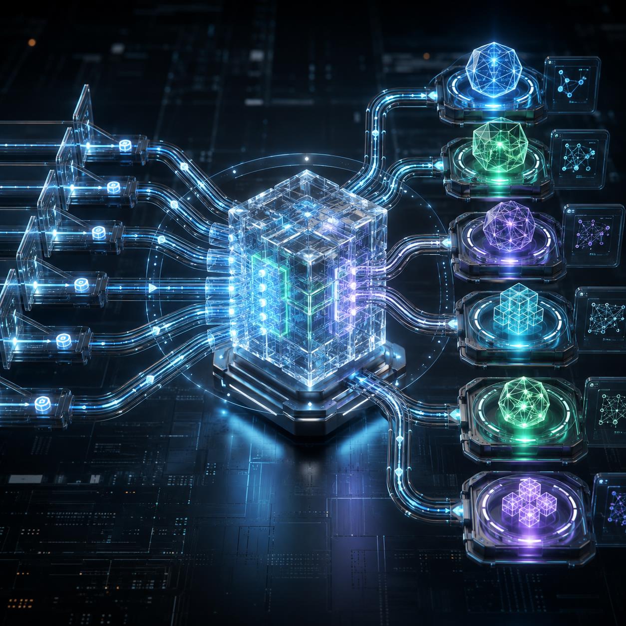 Codex API中转站模型路由 3D 科技渲染